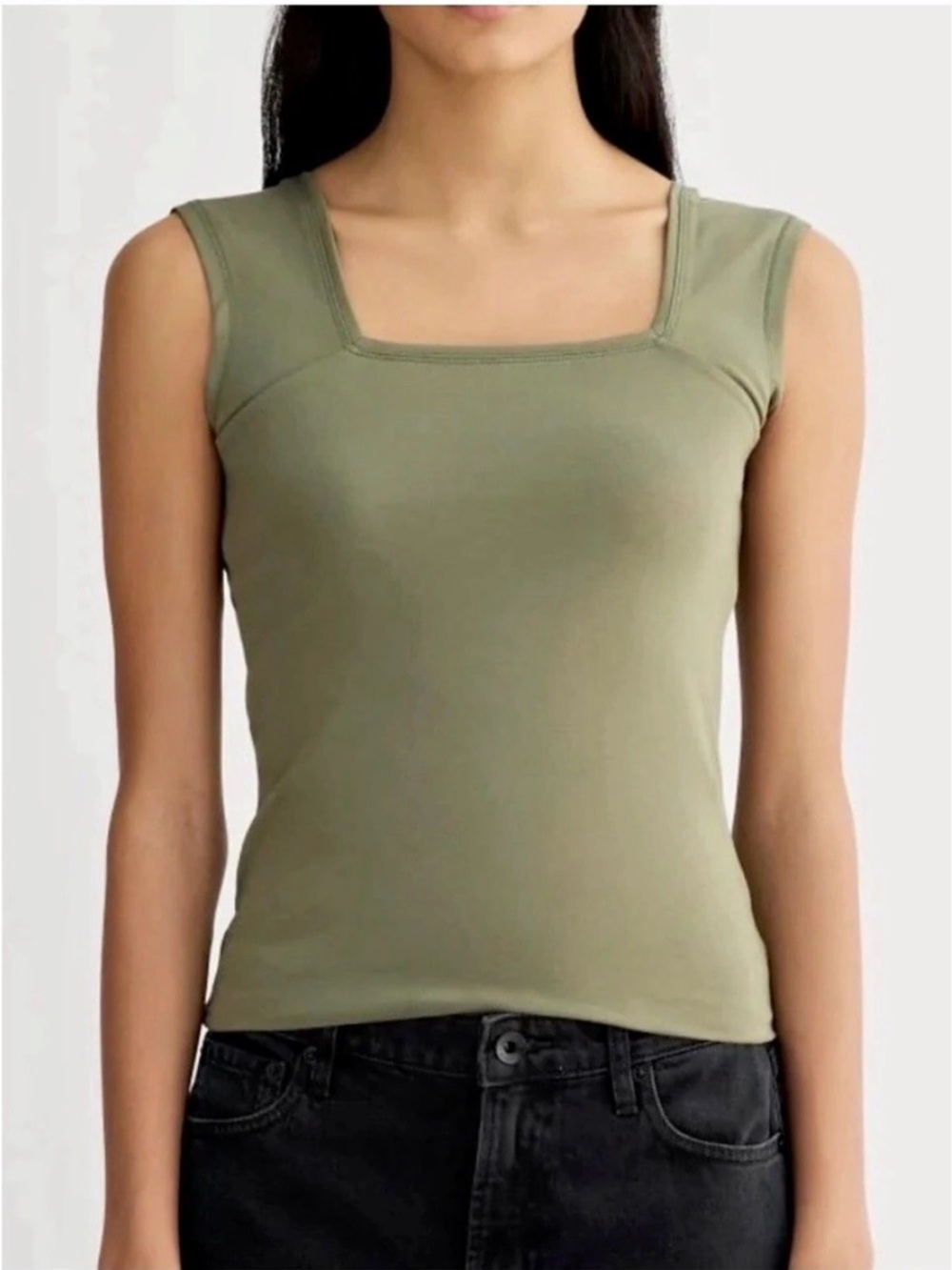 EVERLANE The Form Square-Neck Tank Green Lichen Size Small nwot